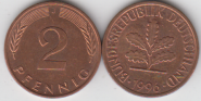 Германия 2 пфеннига 1996 UNC