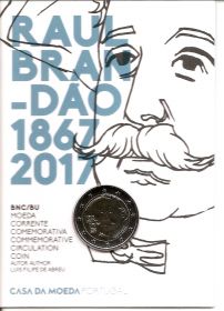 150 лет со дня рождения писателя Раула Брандана 2 евро Португалия 2017 BU Блистер на заказ