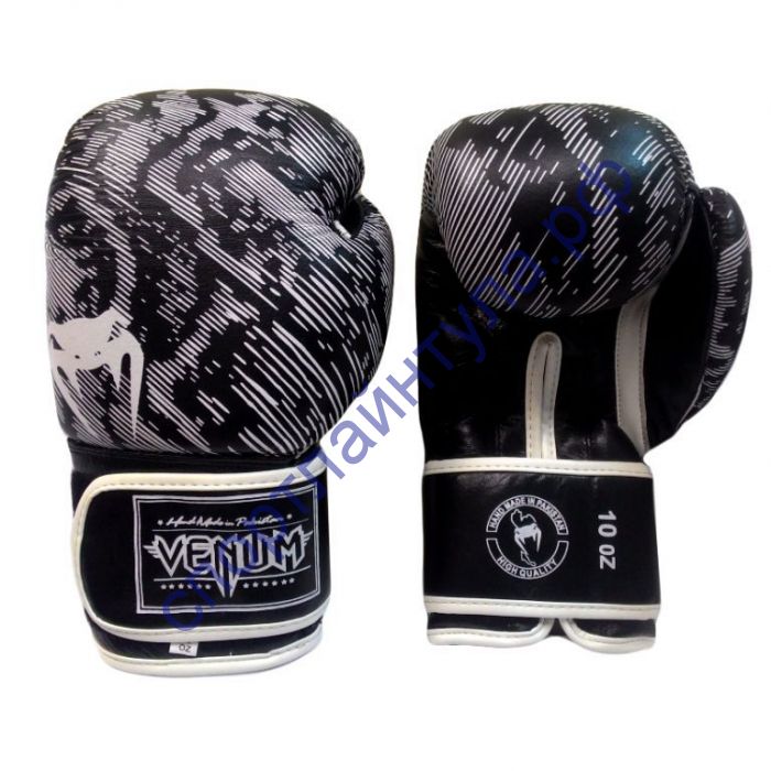 Боксерские перчатки VENUM кожа F789 10 oz черно-белые