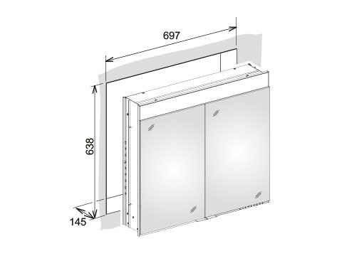 Keuco Edition 400 Зеркальный шкаф для встраиваемого монтажа 21501 71х65 схема 2