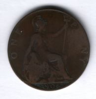1 пенни 1906 г. Великобритания