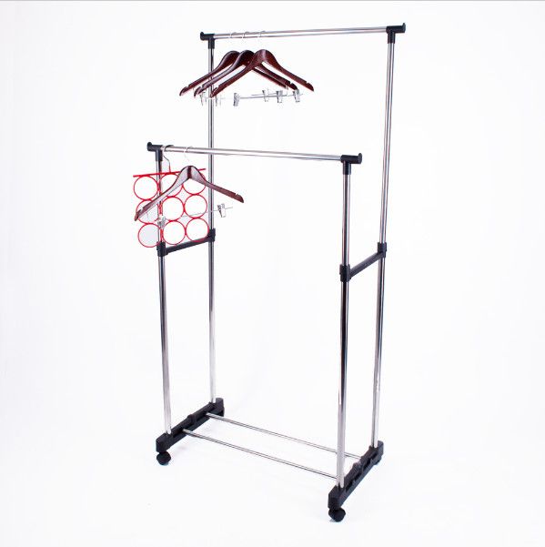 Двойная Напольная Передвижная Стойка Для Одежды Double-Pole Telescopic Clothes Rack