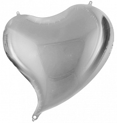 Сердце фигурное серебряное шар фольгированный с гелием
