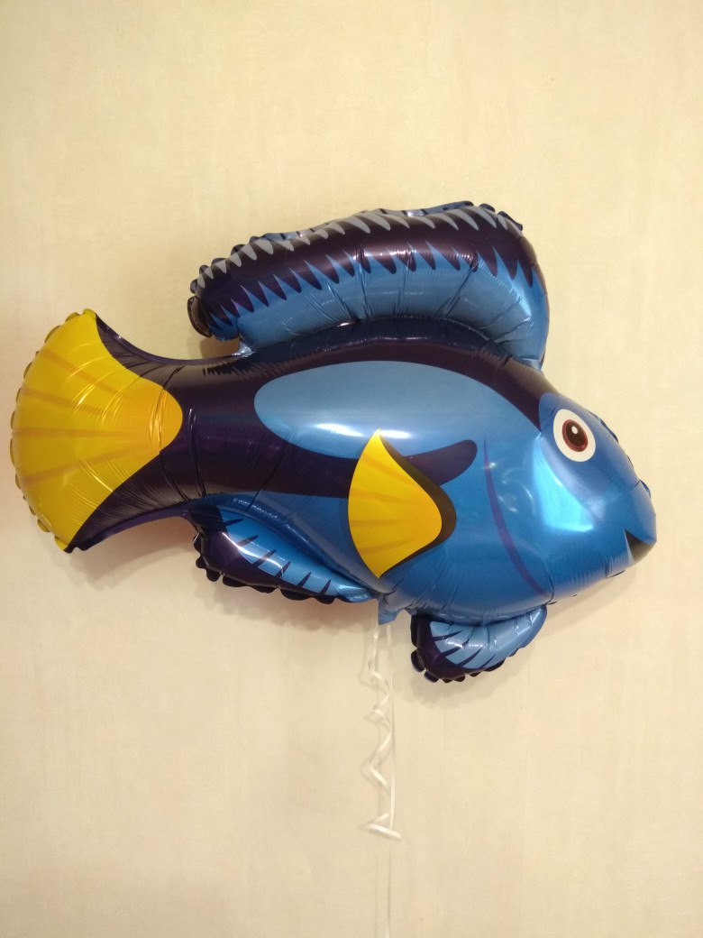 Рыбка синяя фольгированный шар с гелием