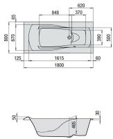 Встраиваемая ванна Hoesch MODULA  арт: 6621 180x80 слив справа схема 2