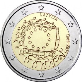 Латвия 2 евро 2015 30 лет флагу Европы UNC