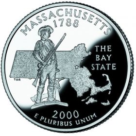 25 центов США 2000г - Массачусетс, UNC - Серия Штаты и территории