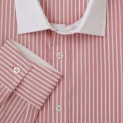 Мужская рубашка в розовую полоску с белым воротником T.M.Lewin сильно приталенная Fully Fitted (45383)