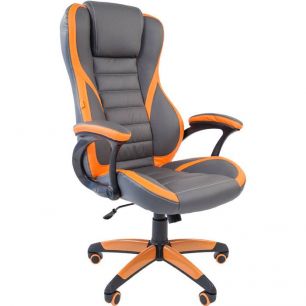Кресло CHAIRMAN GAME 22/ORANGE для руководителя (геймерское), экокожа, цвет оранжевый/серый