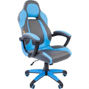 Кресло CHAIRMAN GAME 20/BLUE для руководителя (геймерское), экокожа, цвет голубой/серый