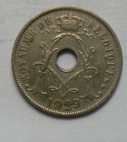 Монета БЕЛЬГИЯ 25 ЦЕНТОВ 1929 ГОД