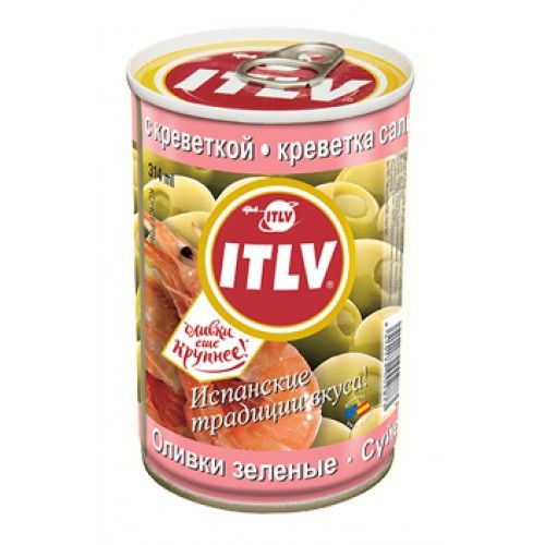 Оливки ITLV зеленые с креветками ж/б, 314мл. Испания