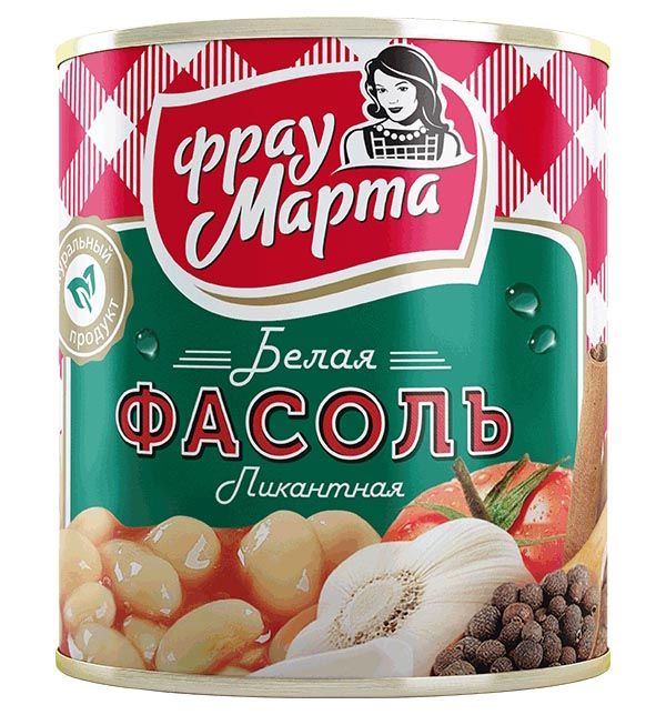 Фасоль Фрау Марта в т/с белая пикантная, ж/б, 310г Рудня