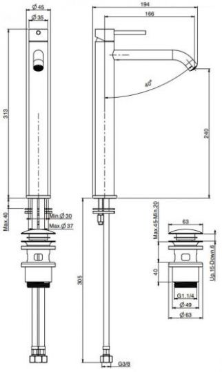 Fima - carlo frattini Spillo steel смеситель для раковины F3071/HINOX схема 1