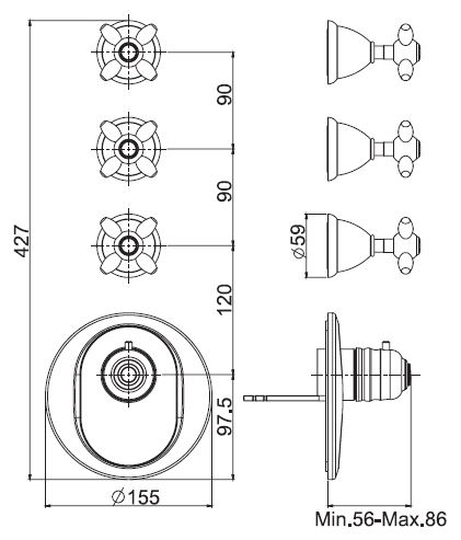 Встраиваемый смеситель-термостат для ванны Fima - carlo frattini Fimatherm F5043X3 с 3 клапанами контроля ФОТО