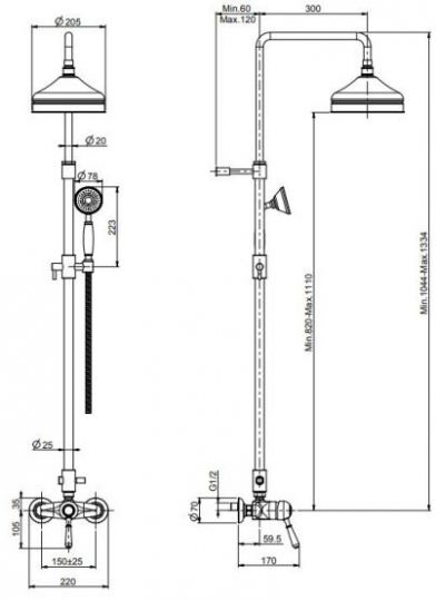 Fima - carlo frattini Lamp/Bell стойка душевая с тропическим душем F3365/2 схема 1
