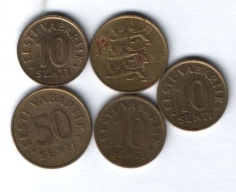 Набор монет Эстония 1992-1998 гг. 5 шт.