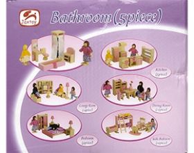 Набор игрушечной мебели деревянной. ВАННАЯ КОМНАТА (5 предметов) (арт. ИД-3817)