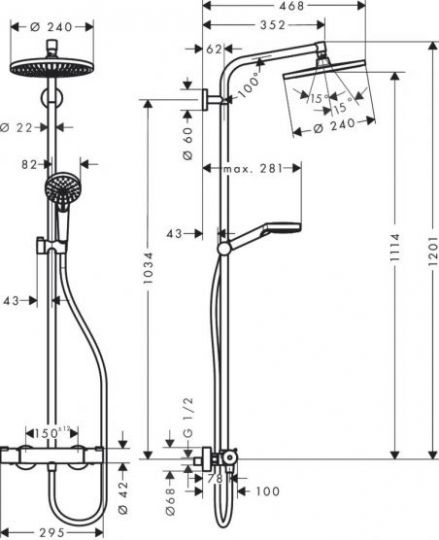 Душевая система Hansgrohe Crometta S Showerpipe 240 1jet 27267000 ФОТО
