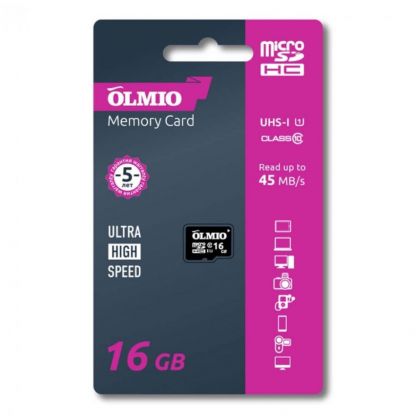 Карта памяти OLMIO microSDHC 16GB Class 10 UHS-I, без адаптера