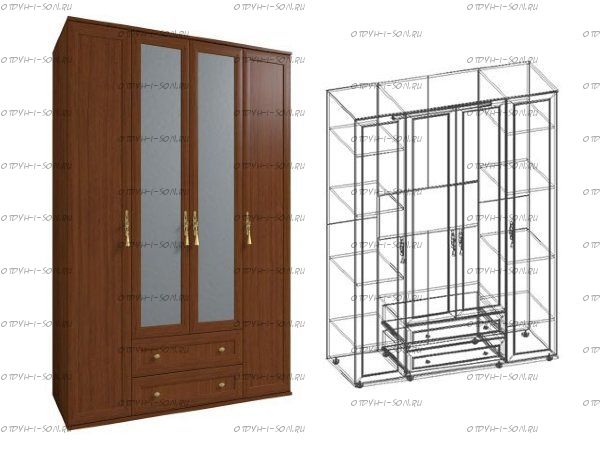 Шкаф 4-х дверный для одежды и белья Милана №1 (спальня), 156,2х59х211,3
