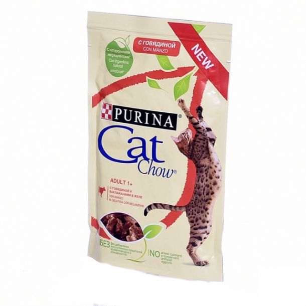 Purina Cat Chow паучи для кошек "Кусочки в желе с говядиной и баклажанами" 85гр