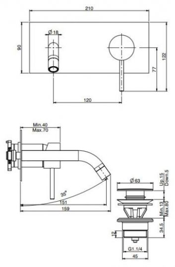 Fima - carlo frattini Spillo Tech смеситель для раковины F3051X5G схема 1