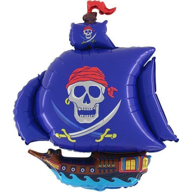 Шар фольга Фигура Корабль Пиратский синий G36 с гелием