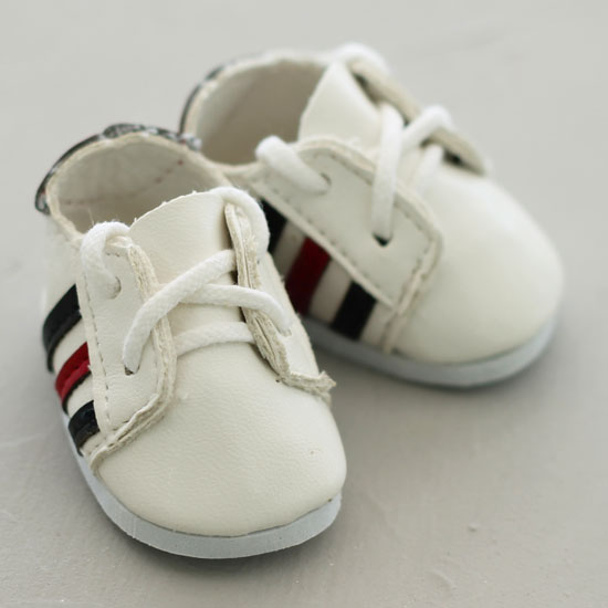 Обувь для кукол - кроссовки 5 см (белые с красно-черными полосками)