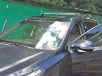 Багажник на крышу Hyundai Santa Fe 2012-..., Turtle Air 2, аэродинамические дуги на интегрированные рейлинги (серебристый цвет)