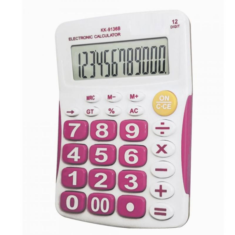 Настольный 12-Разрядный Калькулятор С Большими Кнопками Kaerda KK-9136B, Цвет Розовый