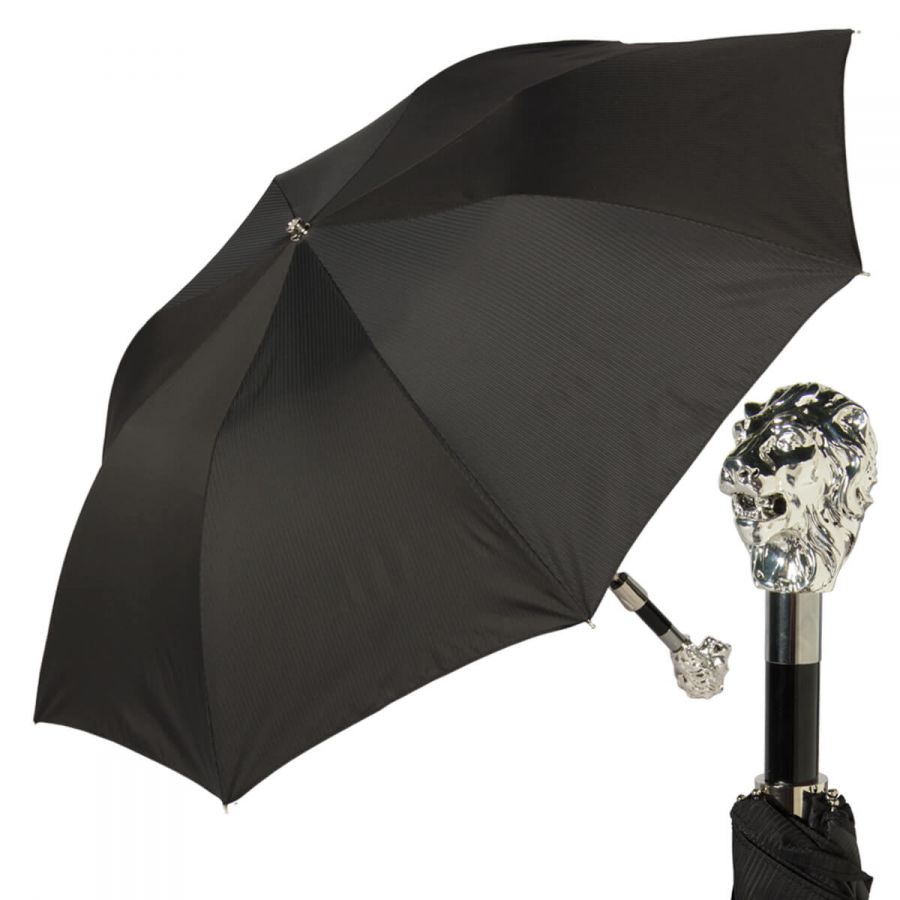 Зонт складной Pasotti Auto Leone Silver StripesS Black