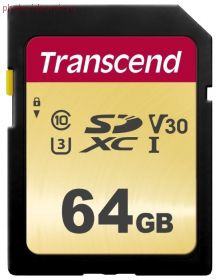 Карта памяти 64Gb Transcend 500S SDXC UHS-I U3 V30 (95/60 MB/s)