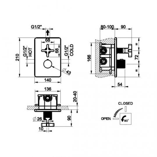 Термостатический смеситель для ванны/душа Gessi Inciso 58234 ФОТО