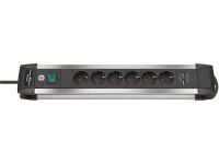 Удлинитель Brennenstuhl Premium-Alu-Line, 6 розеток и 2 порта USB, 3 метра; серебристый/черный, кабель H05VV-F 3G1,5 (1391000516)