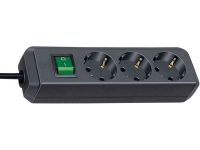 Удлинитель Brennenstuhl Eco-Line 3 розетки; 5 м. кабель H05VV-F 3G1,5; черный; с выключателем (1152900)