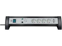 Сетевой фильтр настольный Brennenstuhl Premium-Office-Line 30000 А, 4 розетки + 2 USB порта, 1,8 метра, черный/светло-серый, кабель H05VV-F 3G1,5 (1156350514)