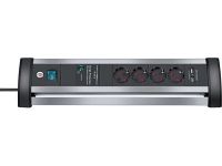 Сетевой фильтр Brennenstuhl Alu-Office-Line 60 000 А; 4 розетки и 2 порта USB, 1,8 метра; серебристый/черный, кабель H05VV-F 3G1,5 (1395000514)