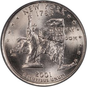 25 центов США 2001г - НЬЮ-ЙОРК, VF - Серия Штаты и территории