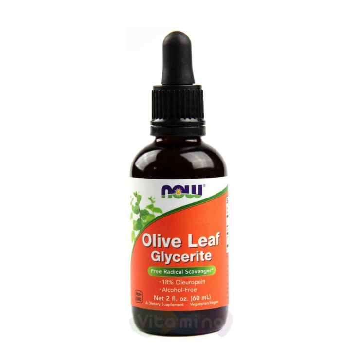 Now Foods Olive Leaf Glycerite Экстракт оливковых листьев, 60 мл.