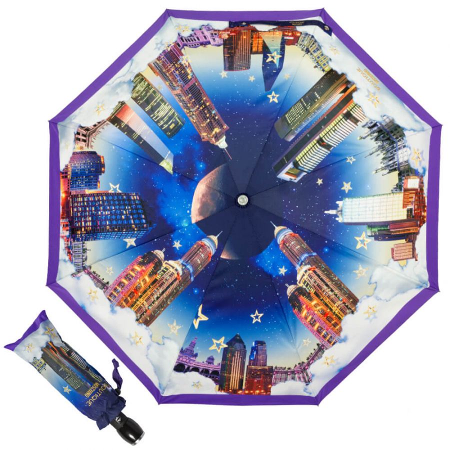 Зонт складной Moschino 7002-OCQ Romantic City Purple