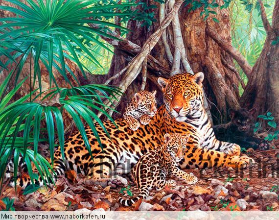 Алмазная вышивка «Семья леопардов под большим деревом»