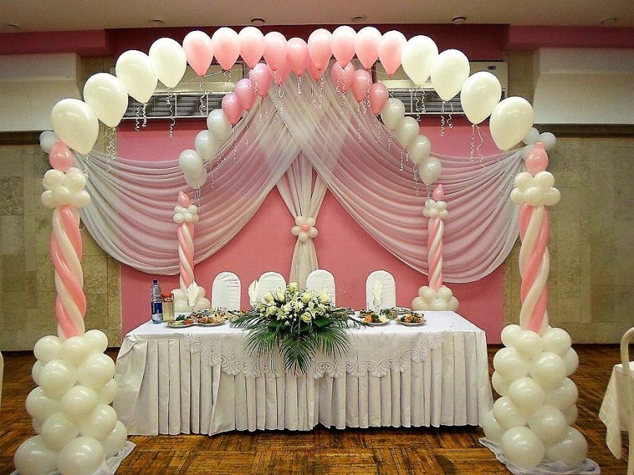 Свадьба в бело розовом цвете, оформление шарами