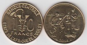 Франция ЦАР 10 франков 2014 UNC