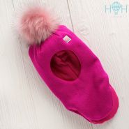 HOH ШЗ20-06391703 Зимняя шапка-шлем с розовым искуственным помпоном и маленьким сердцем, малиновый