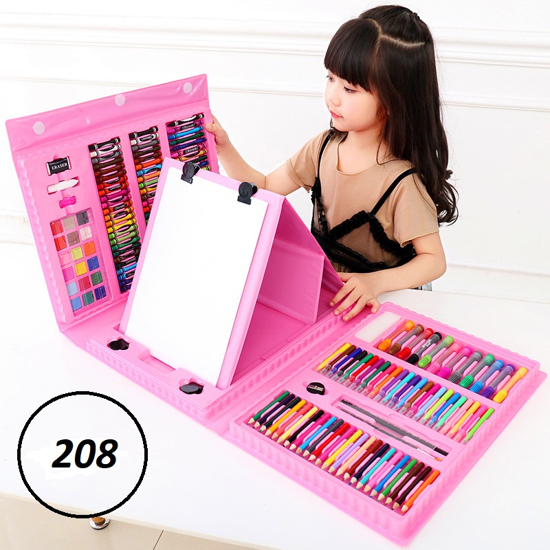 Набор для рисования со складным мольбертом в чемоданчике 208 предметов (цвет розовый)