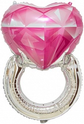 Шар (32''/81 см) Фигура, Кольцо с бриллиантом, Сердце, Розовый, 1 шт.