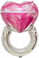 Шар (32''/81 см) Фигура, Кольцо с бриллиантом, Сердце, Розовый, 1 шт.