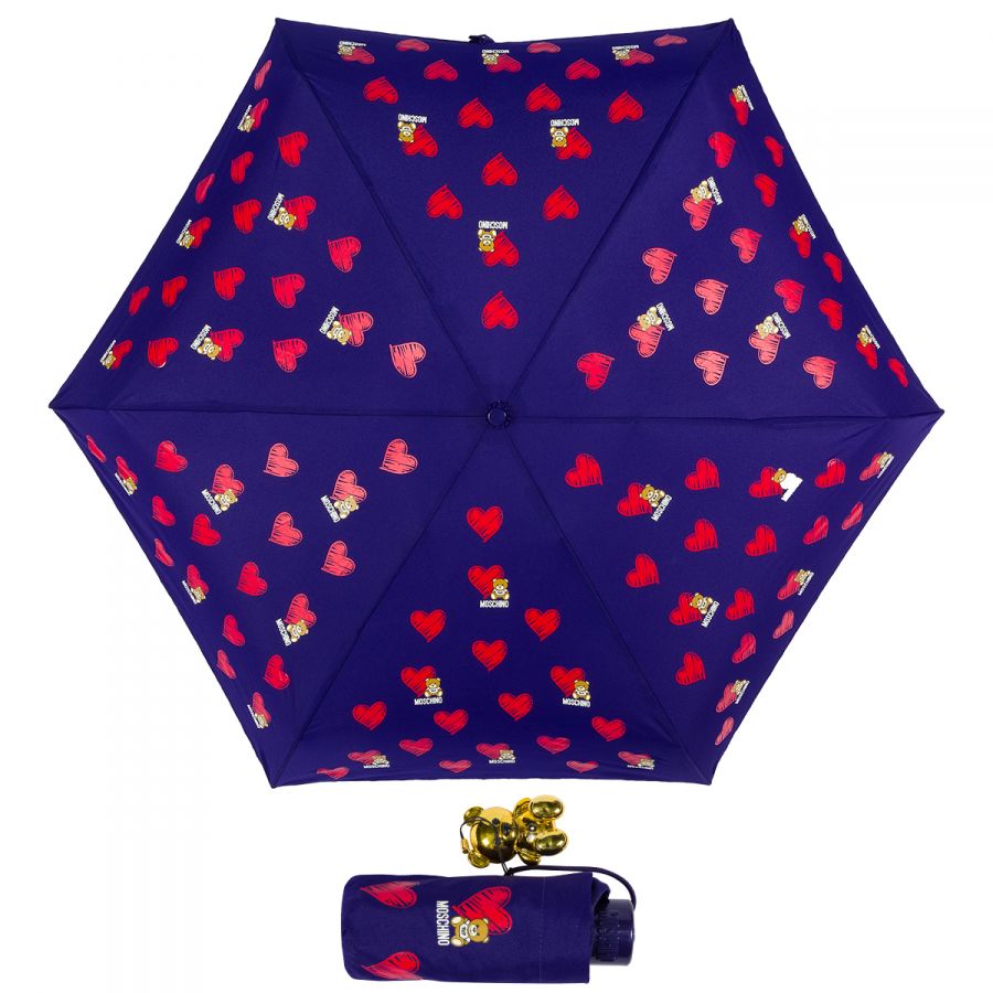 Зонт складной Moschino 8127-superminiF Hearts and bears Blue
