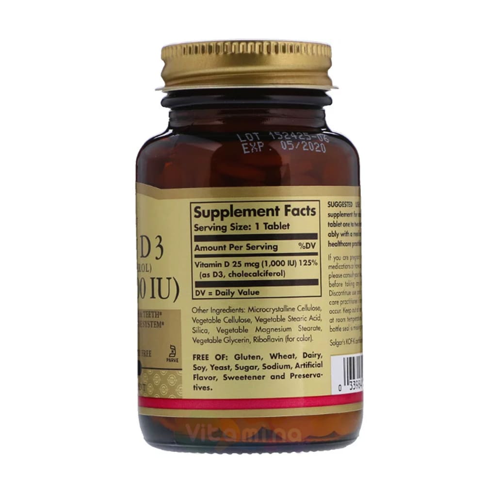 Солгар Витамин Д3 (Vitamin D3) 1000МЕ, 180 табл.  в интернет .